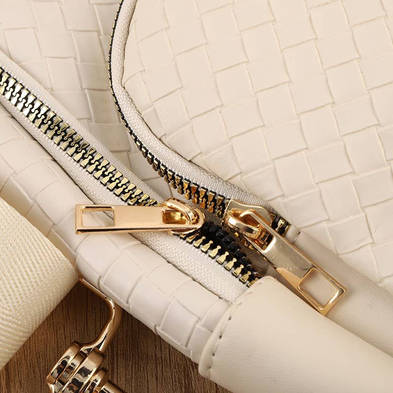 BRAIDED WEAVE VEGAN SLING CROSSBODY STADIUM BAG | 40P542: Black