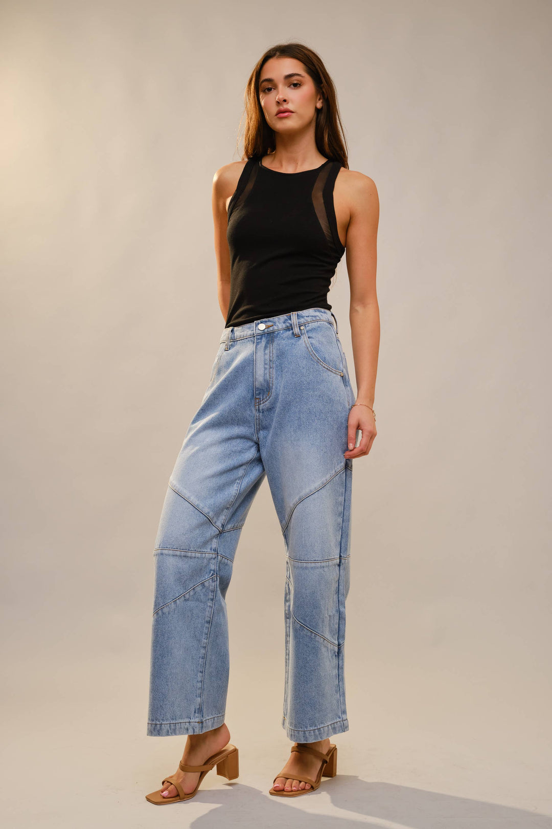Medium Wash Baggy Wide Leg Jeans