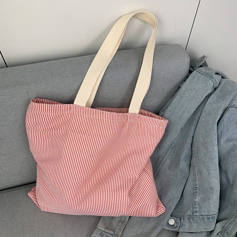 Large Organic colorful stripe Shoulder Tote Bag | 40P585: Mint