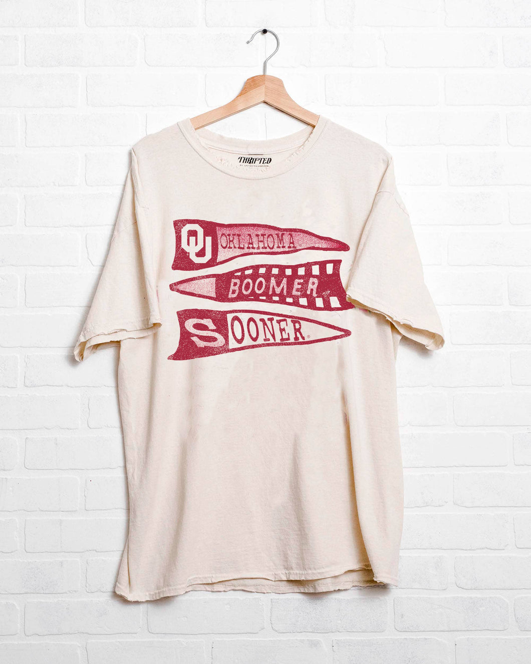 OU Oklahoma Sooners Pennant Off White Thrifted Tee