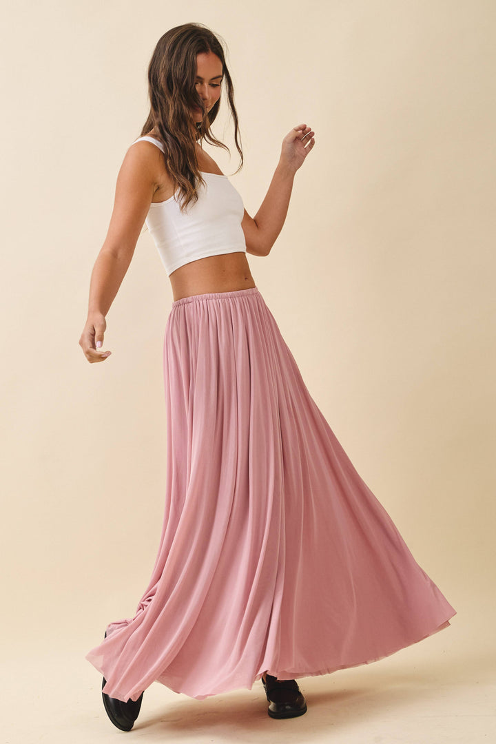 Flowy Mesh Maxi Skirt: Pink