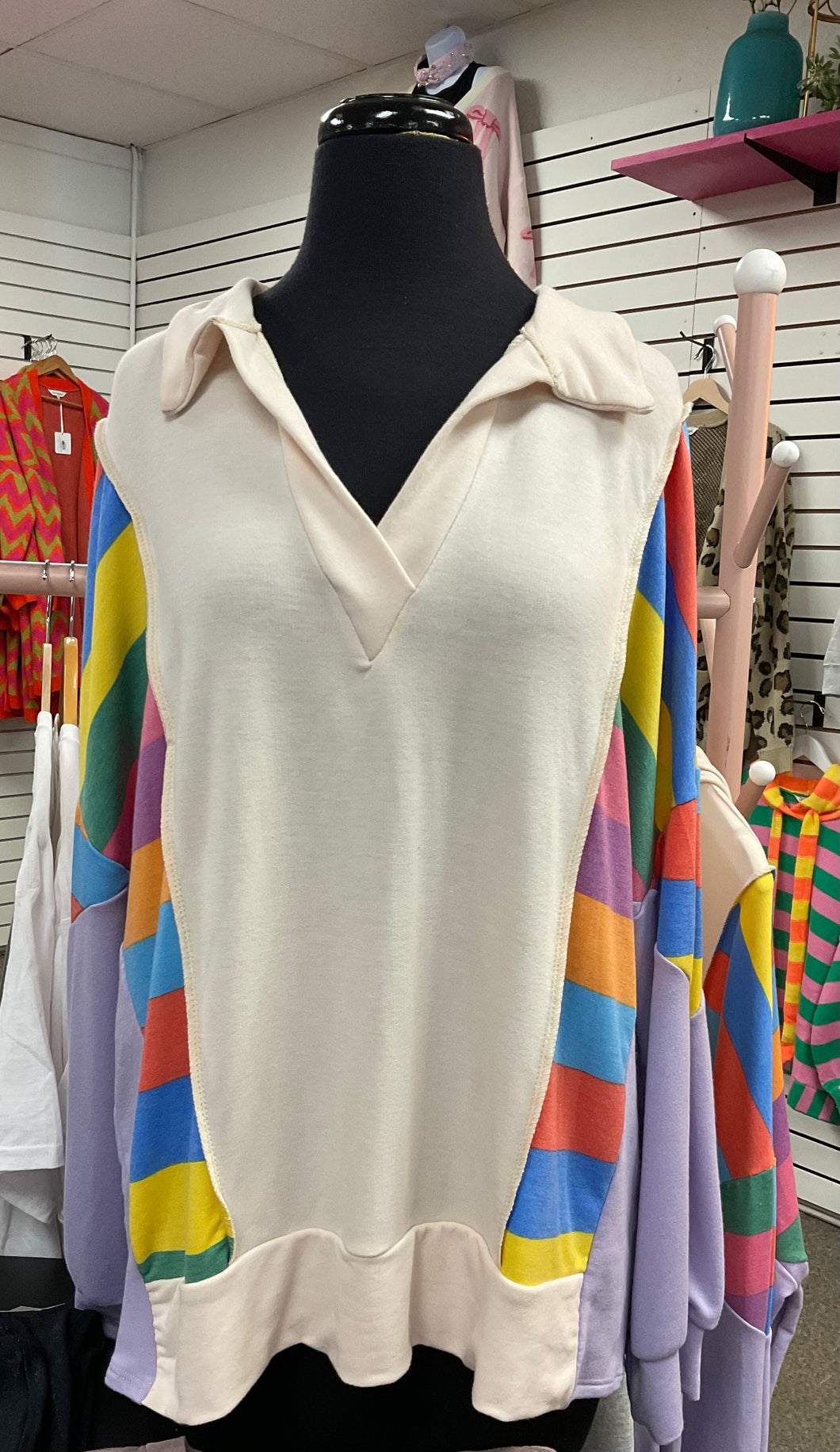 Haptics Striped Wide Neck Collared Pullover
