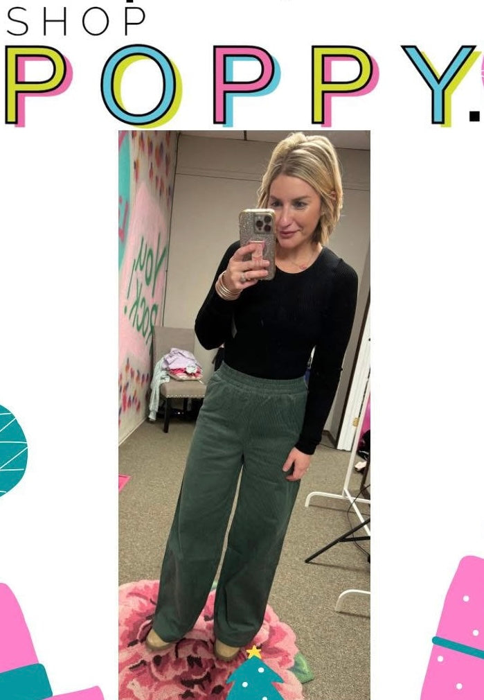 Green Corduroy Wide Leg Pants LARGE