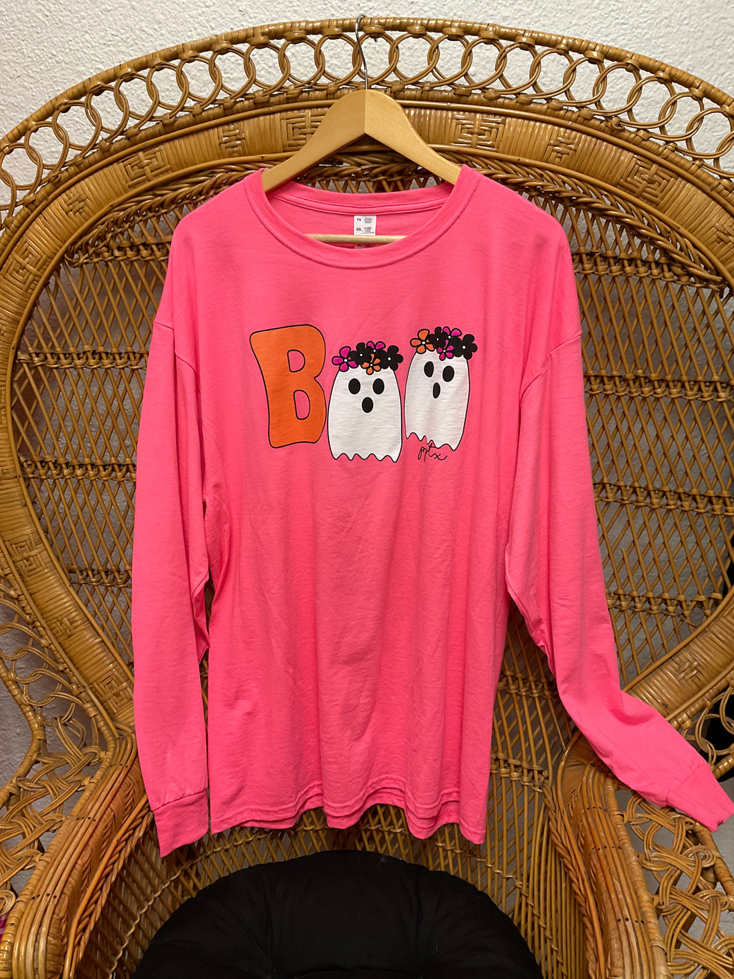 Boo Hippie Long Sleeve Tee Bright Pink XL