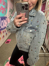 Load image into Gallery viewer, JEWELRY STONES AND STUDS EMBELLISHED DENIM JACKET
