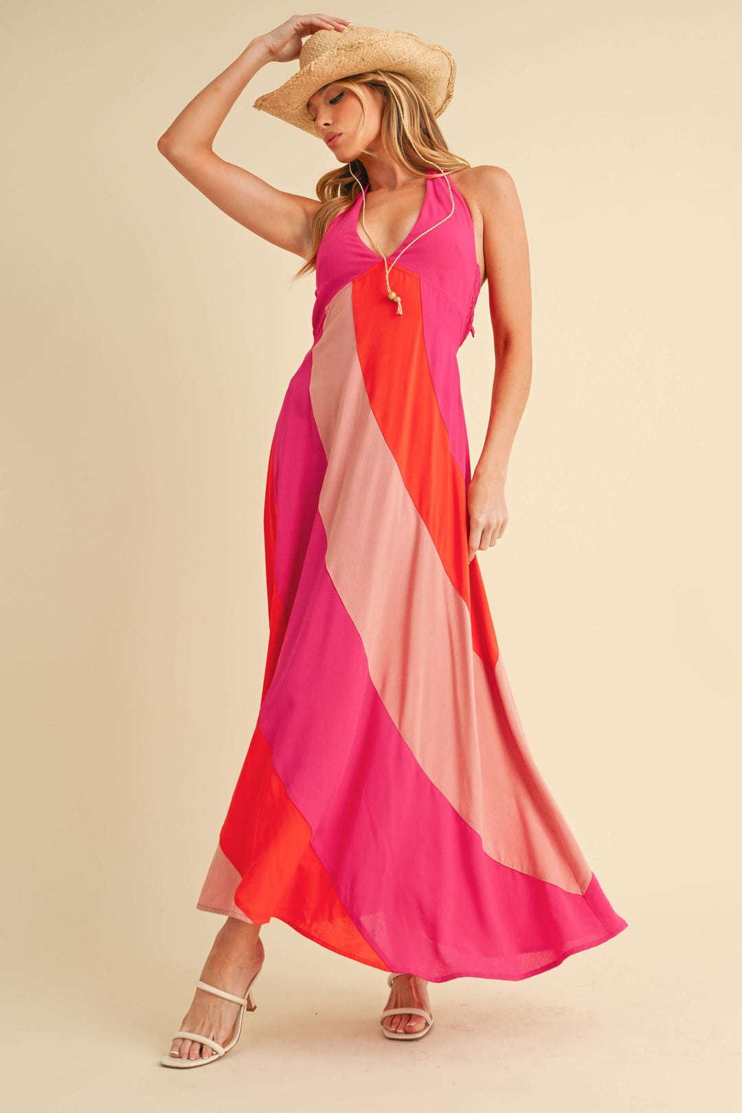 Gali Colorblock Maxi Dress: Pink Combo