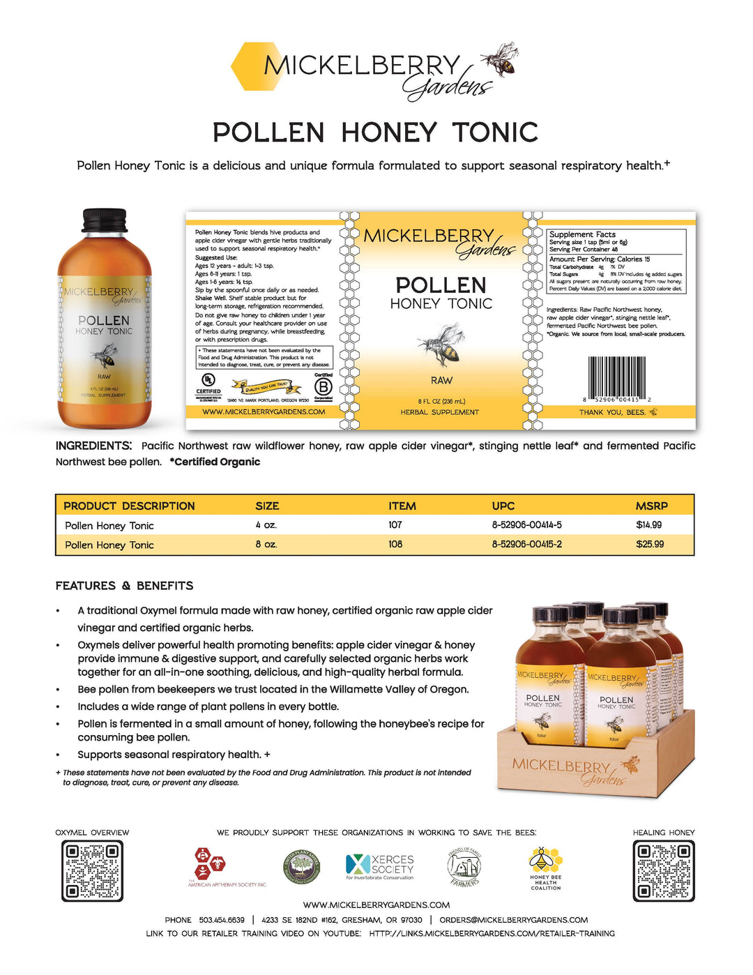 Pollen Honey Tonic — seasonal allergy support: 8oz