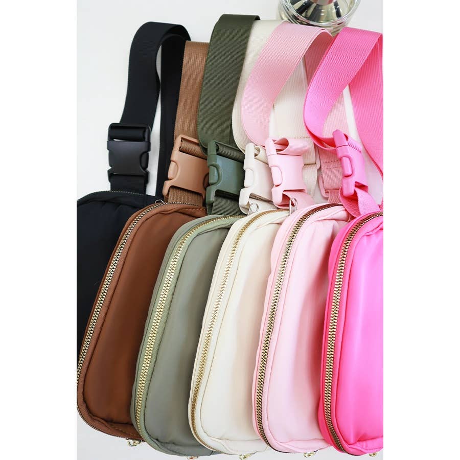 Solid Color Crossbody Fanny Pack Belt Bag: BLACK