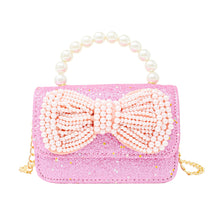 Load image into Gallery viewer, Glitter Pearl Handle Bow Handbag: Silver
