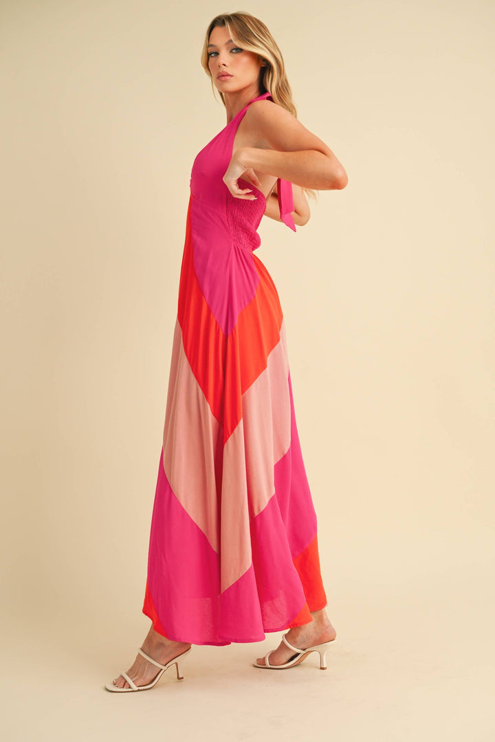 Gali Colorblock Maxi Dress: Pink Combo