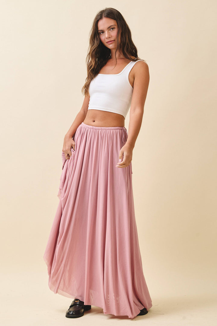 Flowy Mesh Maxi Skirt: Pink