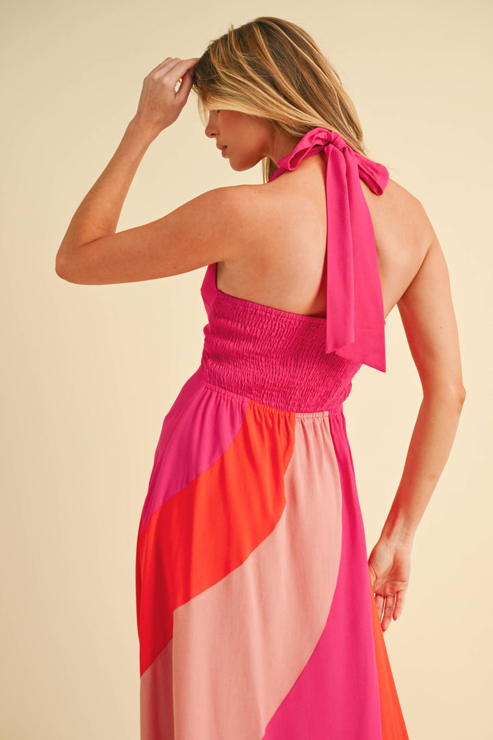 Gali Colorblock Maxi Dress: Pink Combo