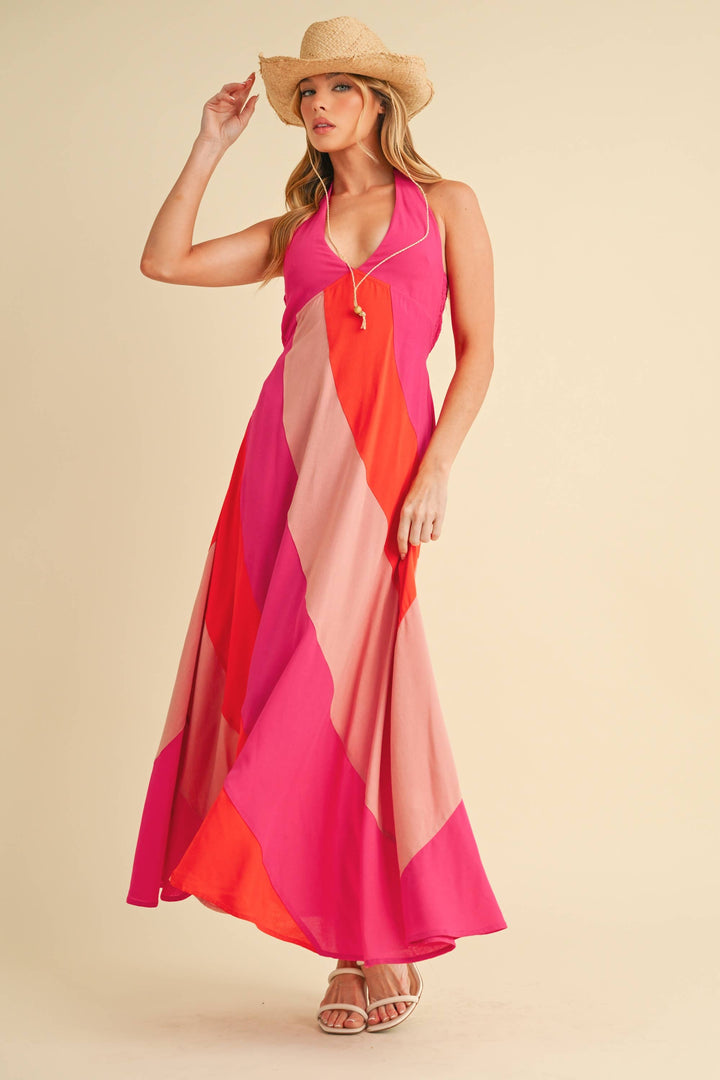 Gali Colorblock Maxi Dress: Pink Combo