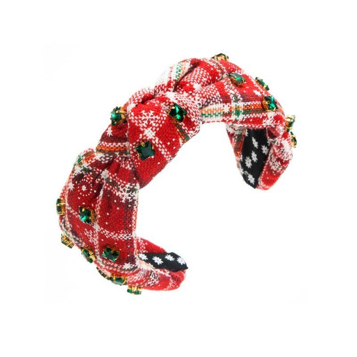 CHRISTMAS PLAID RHINESTONE WIDE KNOTTED HEADBAND | 40HB171: A