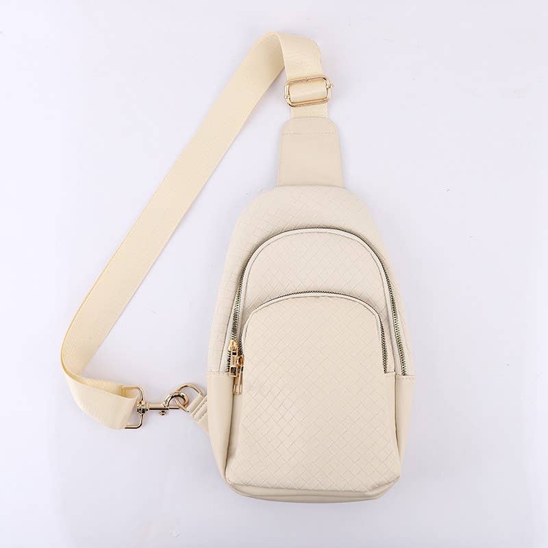 BRAIDED WEAVE VEGAN SLING CROSSBODY STADIUM BAG | 40P542: Black