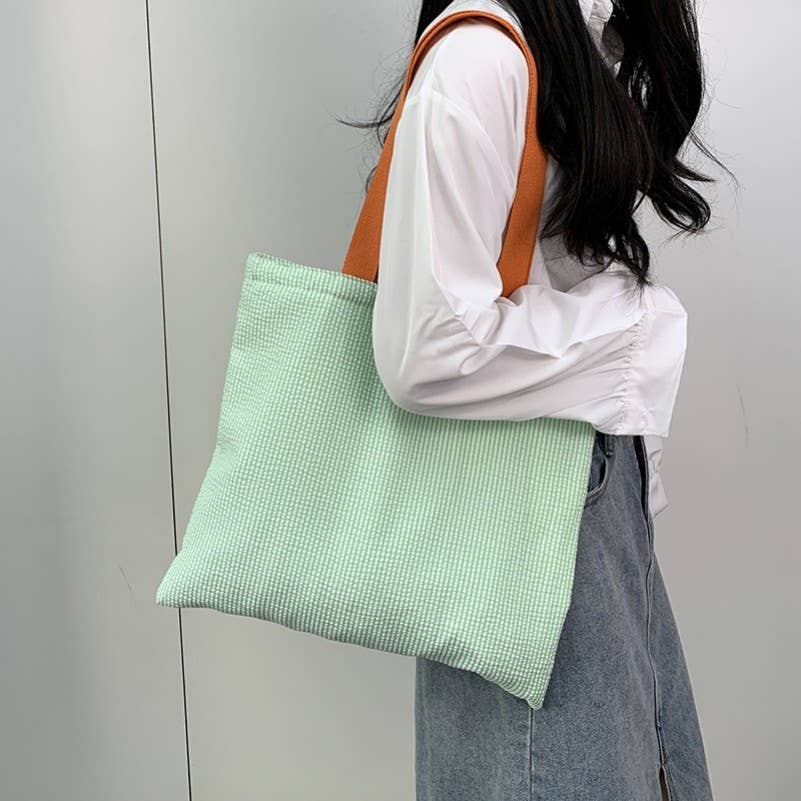Large Organic colorful stripe Shoulder Tote Bag | 40P585: Black