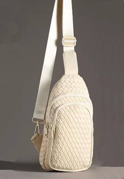 BRAIDED WEAVE VEGAN SLING CROSSBODY STADIUM BAG | 40P542: Black