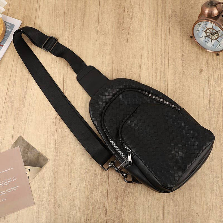 BRAIDED WEAVE VEGAN SLING CROSSBODY STADIUM BAG | 40P542: Black