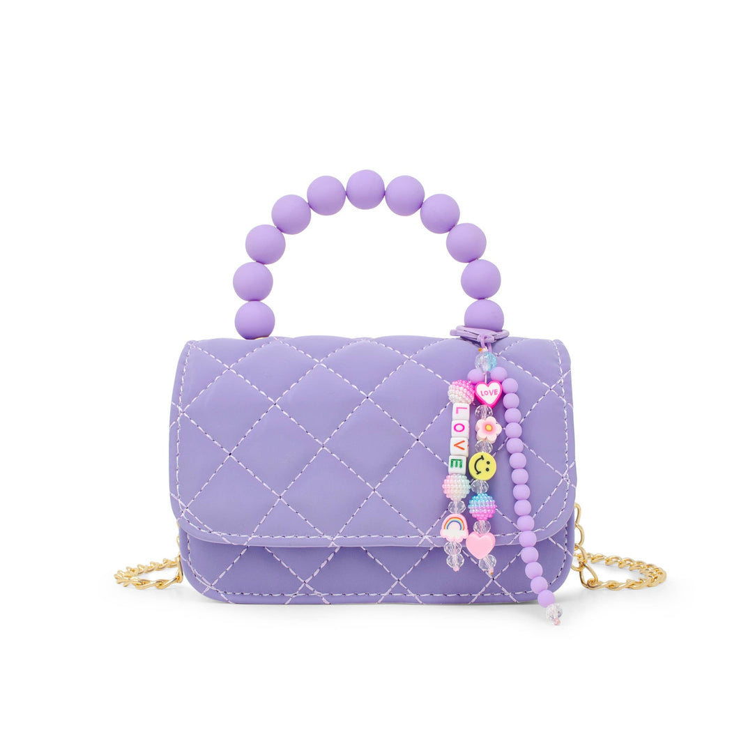 Pearl Handle Message Charm Handbag for Kids: Purple