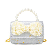 Load image into Gallery viewer, Glitter Pearl Handle Bow Handbag: Silver
