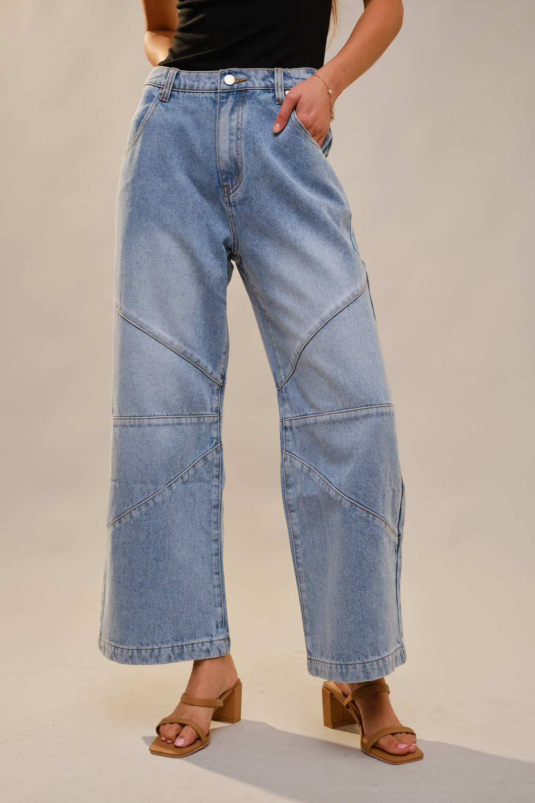 Medium Wash Baggy Wide Leg Jeans
