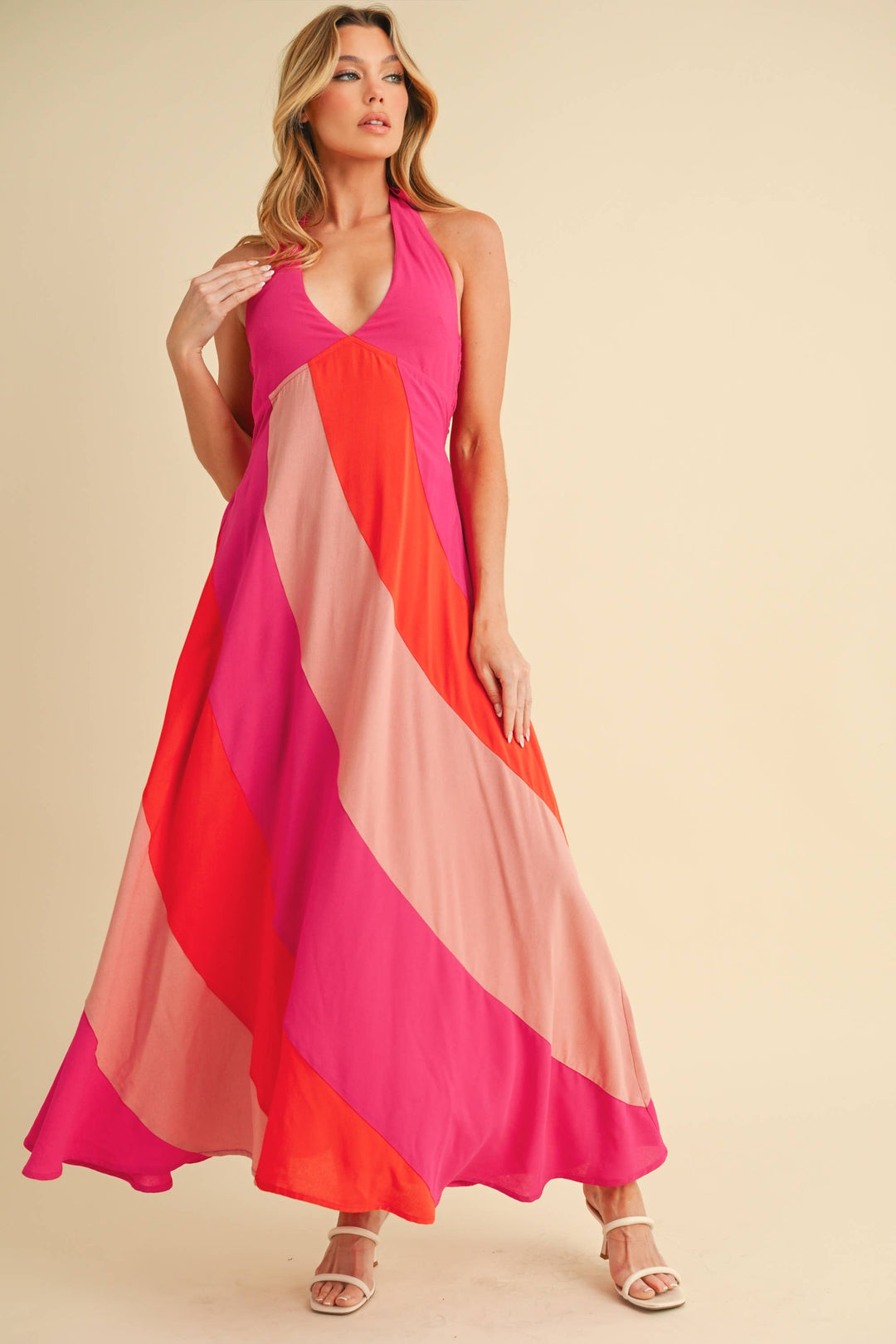Gali Colorblock Maxi Dress: Pink Combo