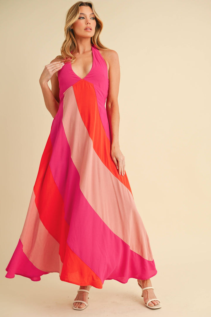 Gali Colorblock Maxi Dress: Pink Combo