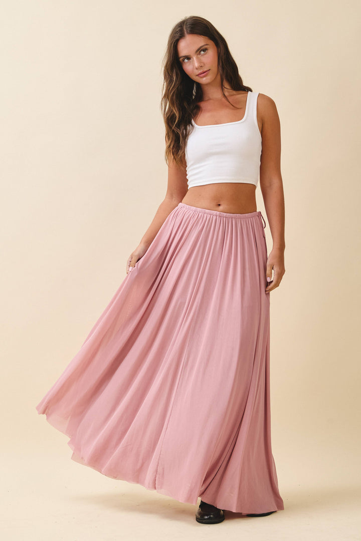 Flowy Mesh Maxi Skirt: Pink