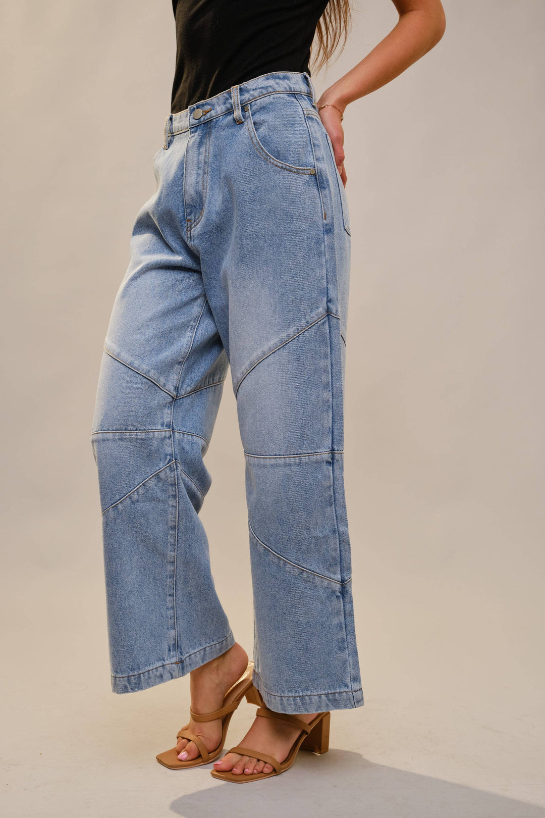 Medium Wash Baggy Wide Leg Jeans