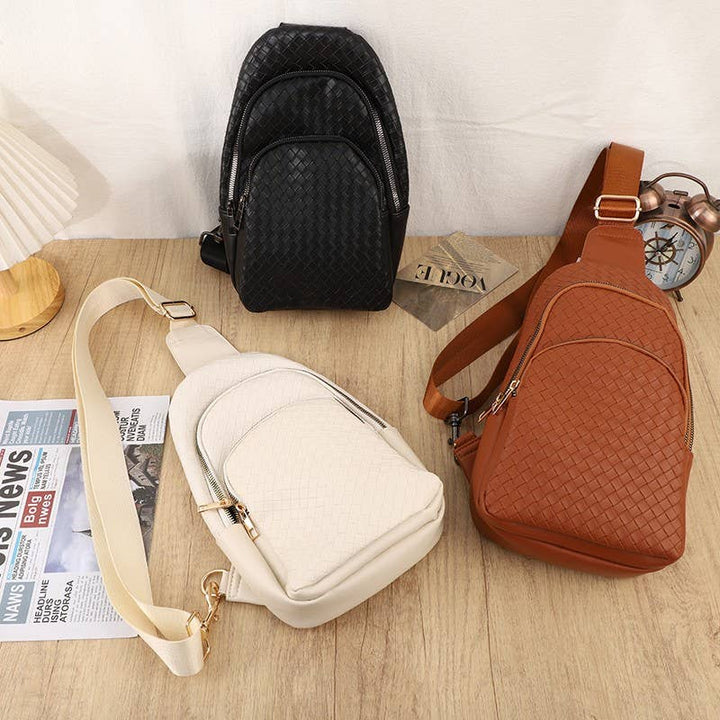 BRAIDED WEAVE VEGAN SLING CROSSBODY STADIUM BAG | 40P542: Black