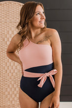 Load image into Gallery viewer, On The Coast One Shoulder Swimsuit - Pink/Navy
