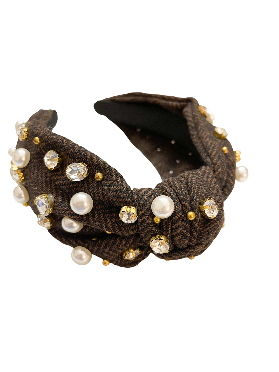 Tweed Brown W/ Pearls & Crystal Headband