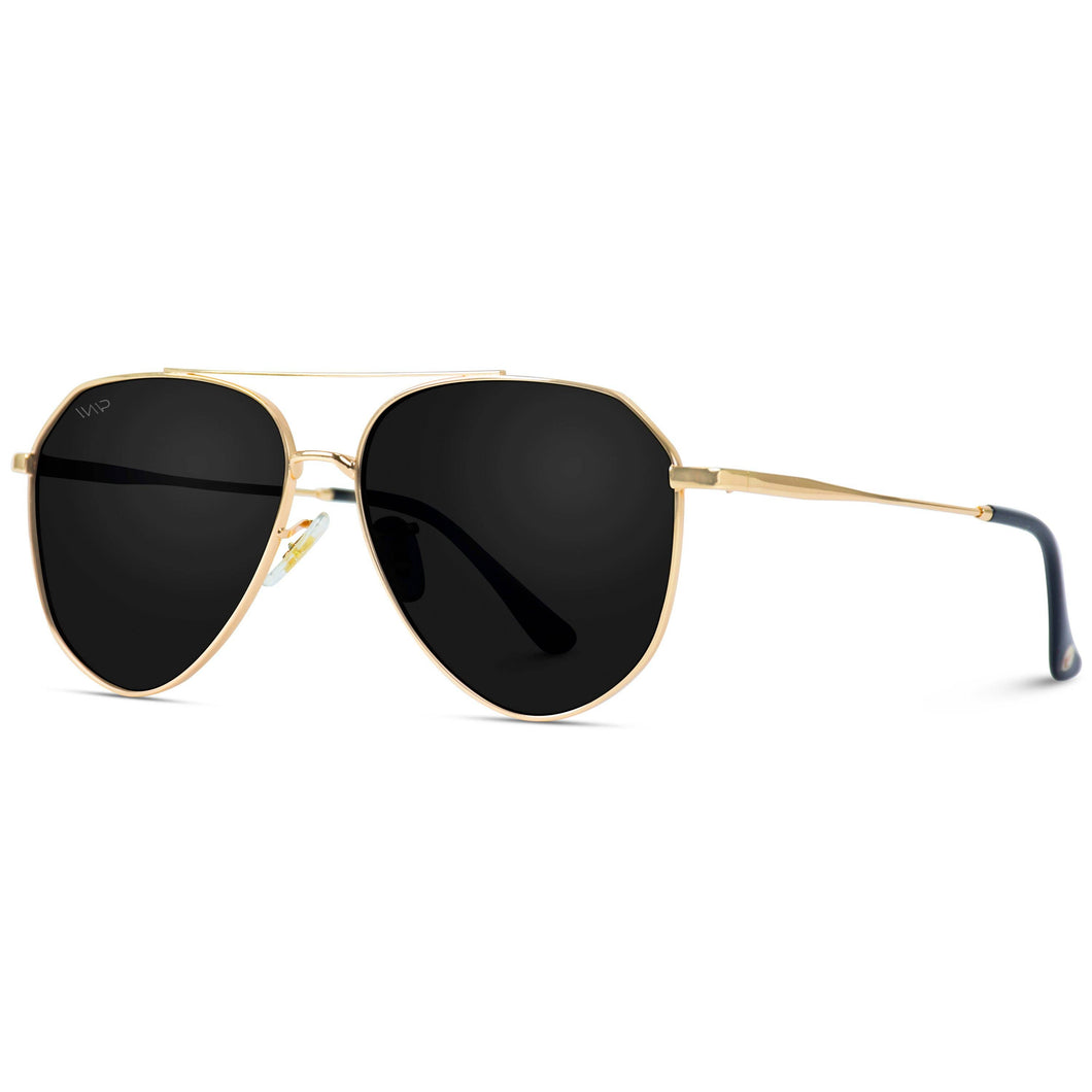 Ramsey Geometric Polarized Metal Frame Aviators Sunglasses: Gold Frame/Black Lens