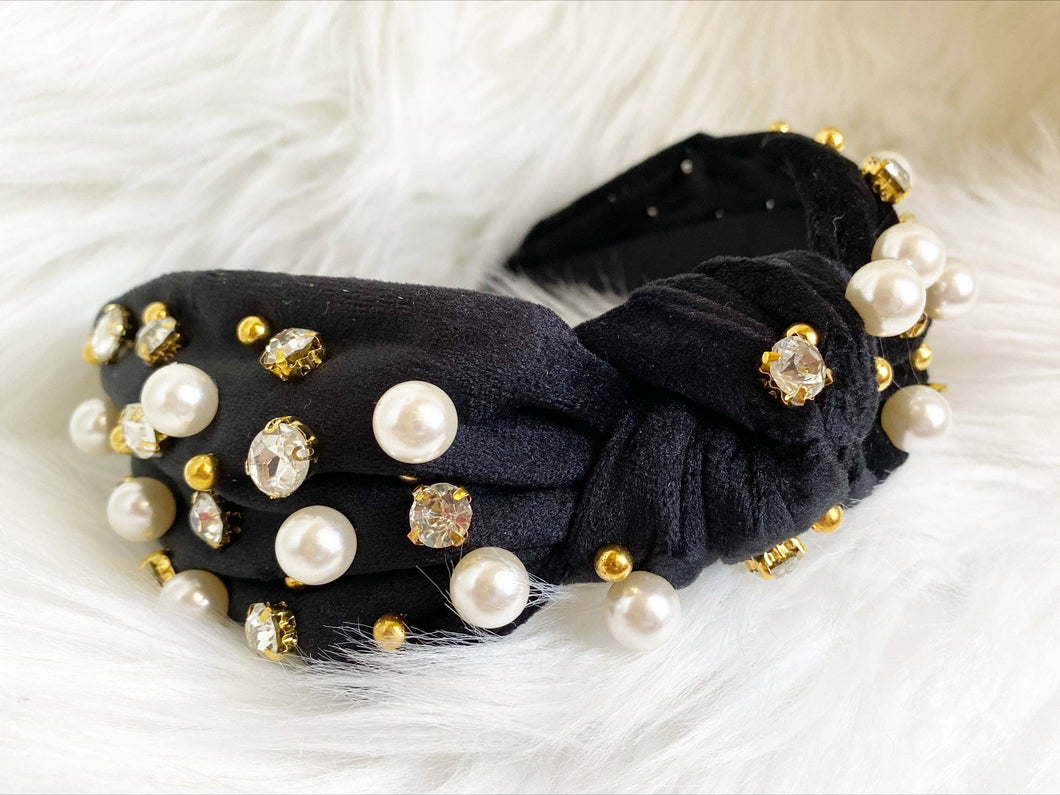 Black and Pearl Jeweled Headband