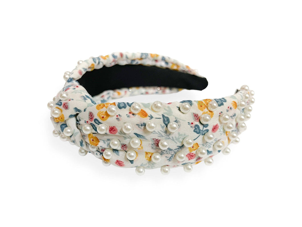 Mini Floral White W/ Pearls Headband