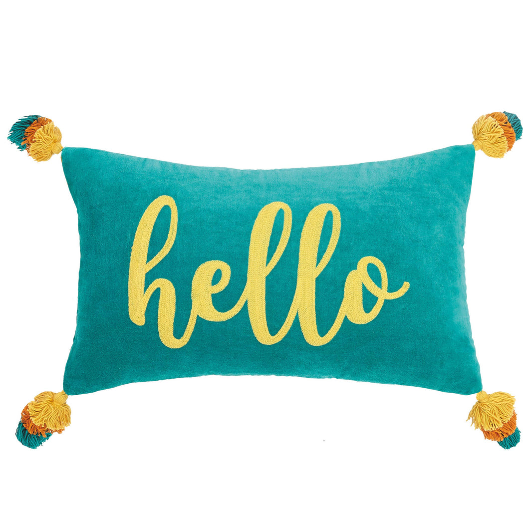 Hello Tassels Embroidered Pillow