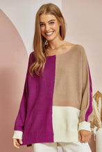 Load image into Gallery viewer, MAGENTA COLOR BLOCK SWEATER
