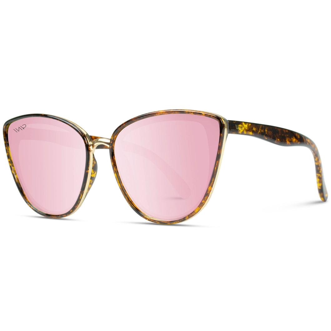 Aria Full Flat Lens Mirrored Cateye Sunglasses: Tortoise Frame/Mirror Pink Lens