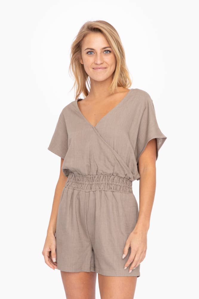 Dolman Sleeve Resort Romper: WARM GREY